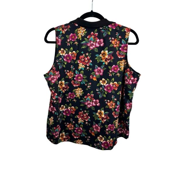 Vintage Cristin Stevens Black and Floral Sleeveless Button Down Blouse‎ Large - Picture 2 of 11